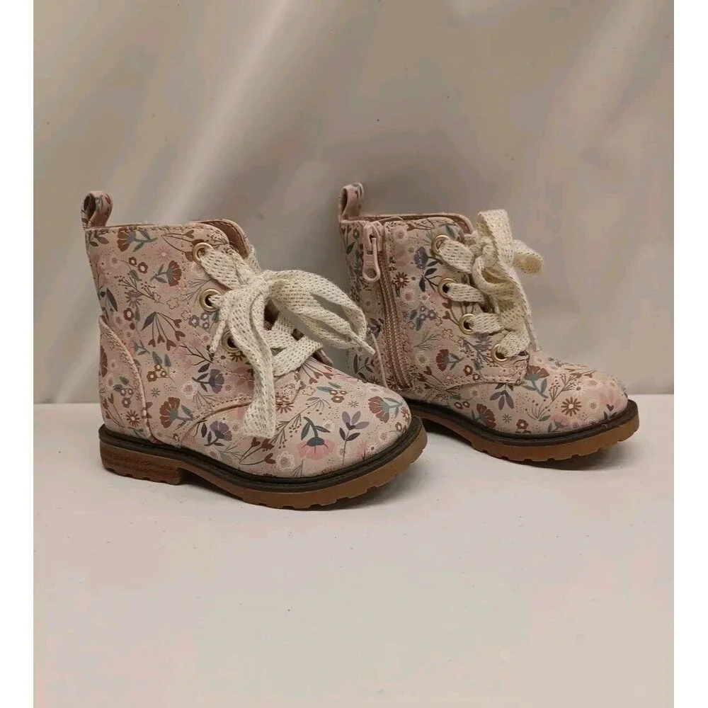 Toddler Girls Giovanna Pink Floral Print Boots Cat & Jack Sz 6